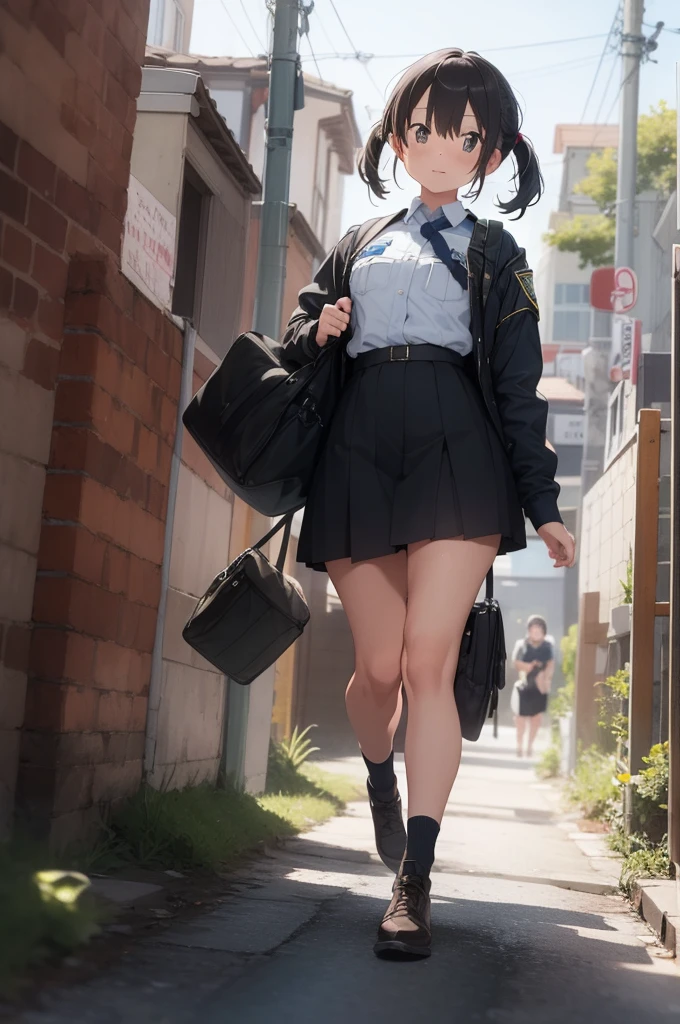 A female inspector belonging to the Public Safety Bureau&#39;s Criminal Investigation Division., Navy blue tight skirt, Navy blue jacket, White shirt, tie, Pushed to the floor of the ruins, ((Lift-up skirt)), (white panties), Anime Key,