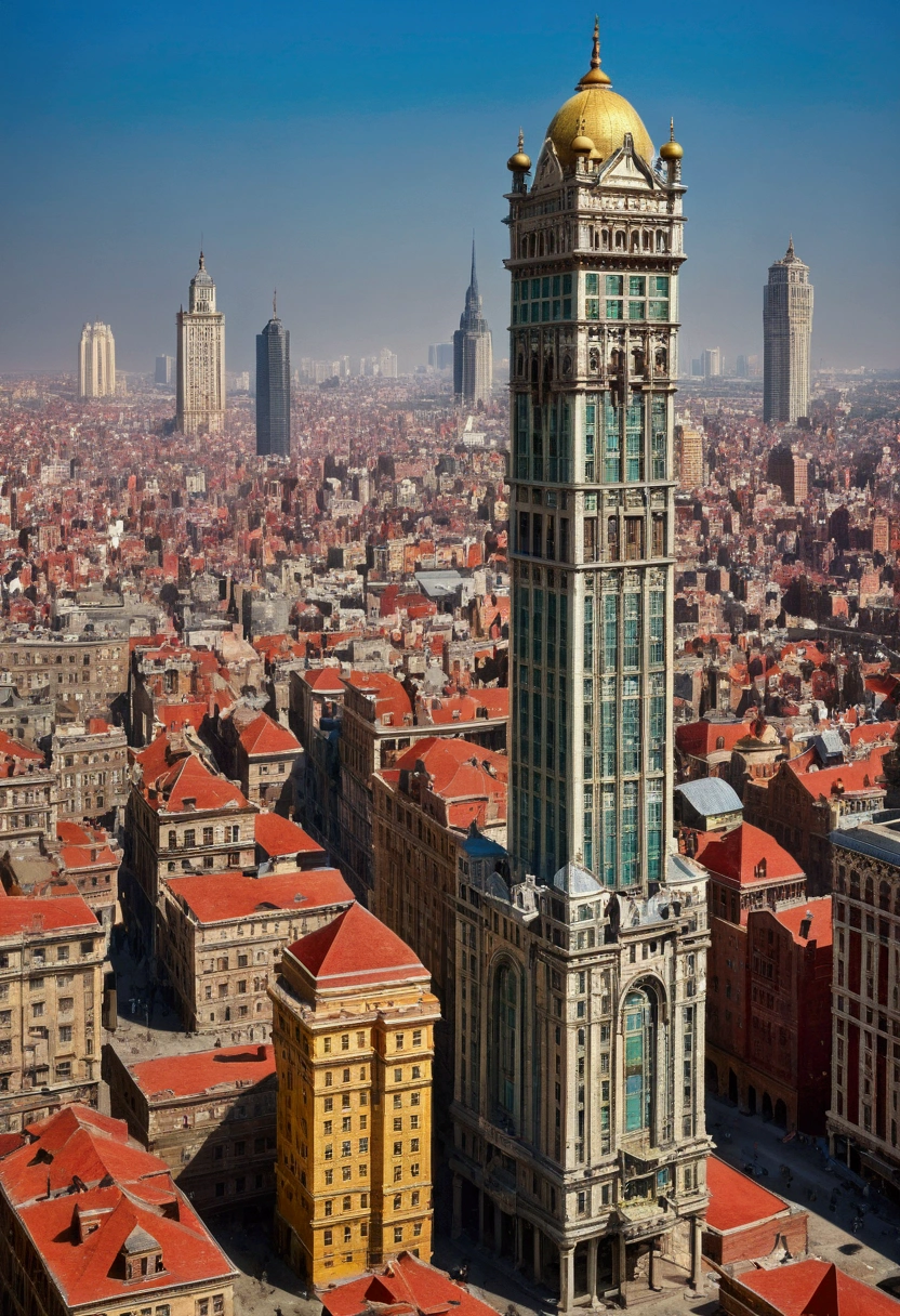 Old City, Huge skyscrapers, architecture 1900, view from afar