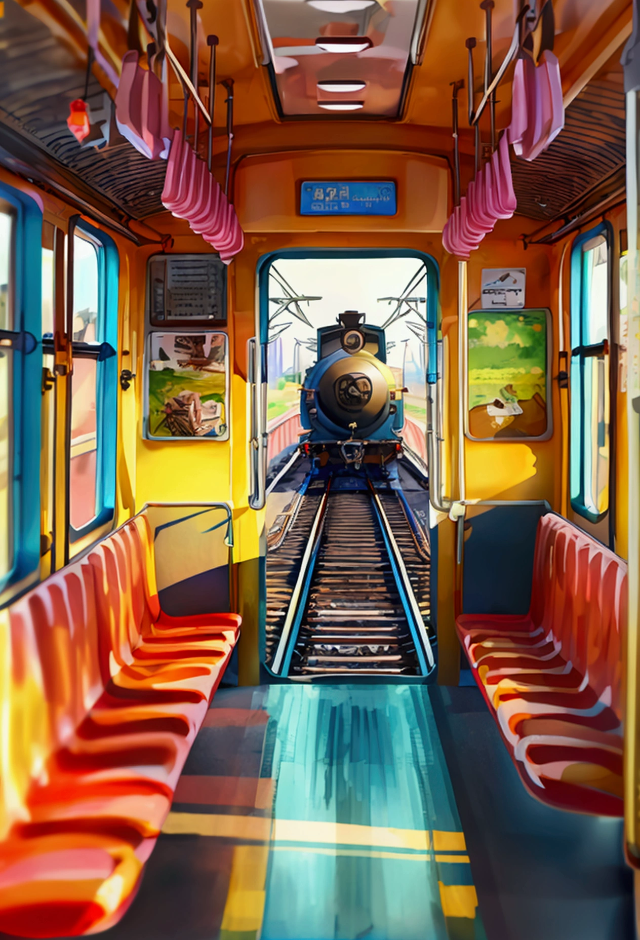 Create high-quality, high-resolution illustrations that meet the following conditions:。 -Illustrations for social media icons -Round frame -Real Stick -Anime style -A train that looks like it's about to jump out of its frame
