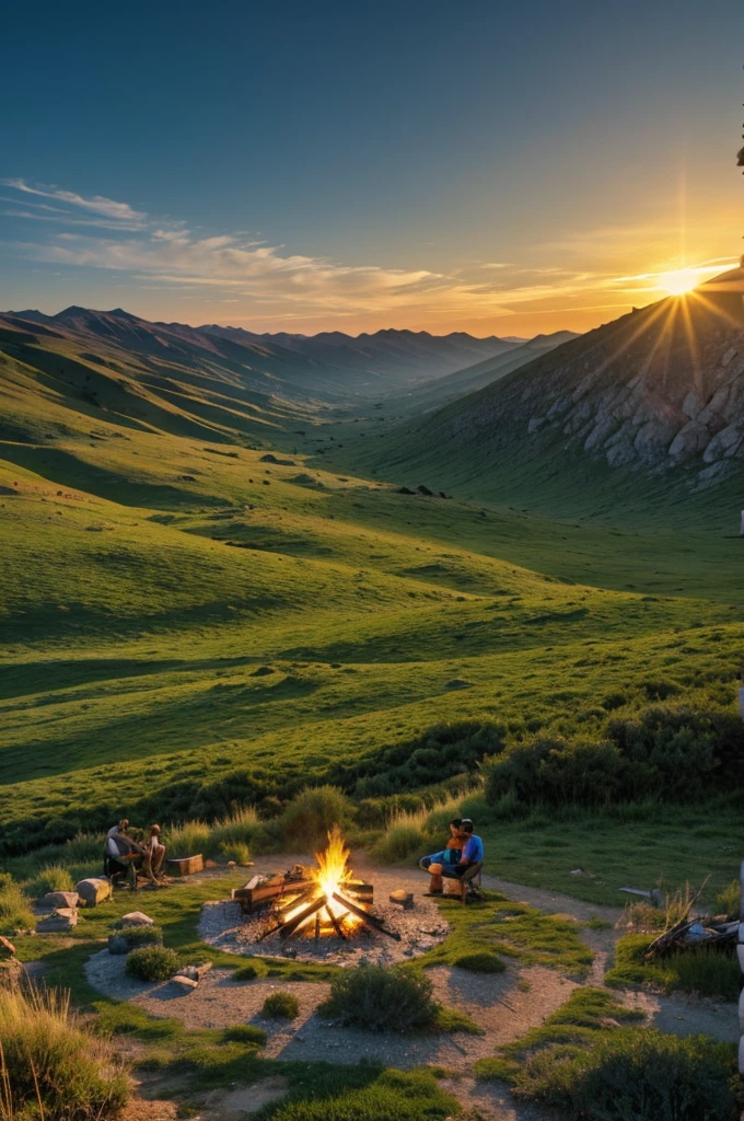 Generates green mountains full of frailejon and a bonfire in the center 