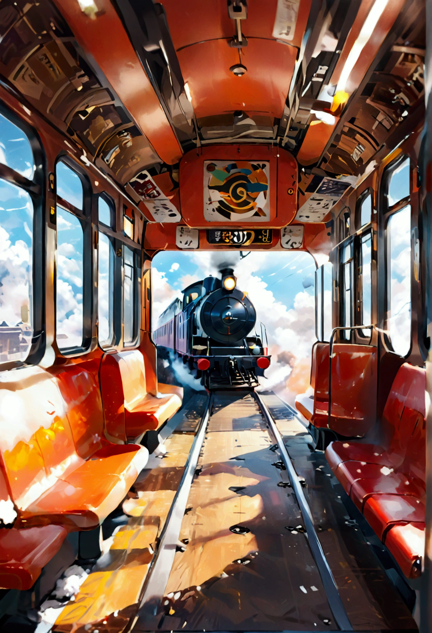 Create high-quality, high-resolution illustrations that meet the following conditions:。 -Illustrations for social media icons -Round frame -Real Stick -Anime style -A train that looks like it's about to jump out of its frame