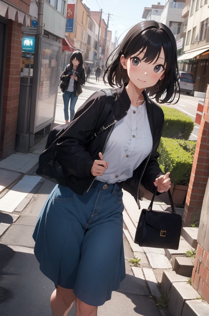 A female inspector belonging to the Public Safety Bureau&#39;s Criminal Investigation Division 1, Navy blue tight skirt, Navy blue jacket, White shirt, tie, Police handgun holder on waist, Put your feet up on an abandoned pipe, ((lift up her skirt)), (white panties), Anime Style,