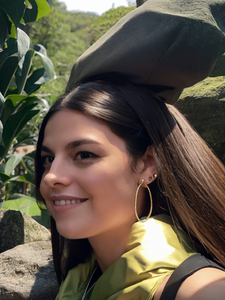 (d'a higher point of view), 1fille, high quality, high resolution, 4K, 22 ans, bare, gabriela1, gabriela, sexy dress, medium brown hair , Lips, realistic, nose, flirt with the camera, à genoux sur le sol de la cuisine, look at the viewer in a seductive way