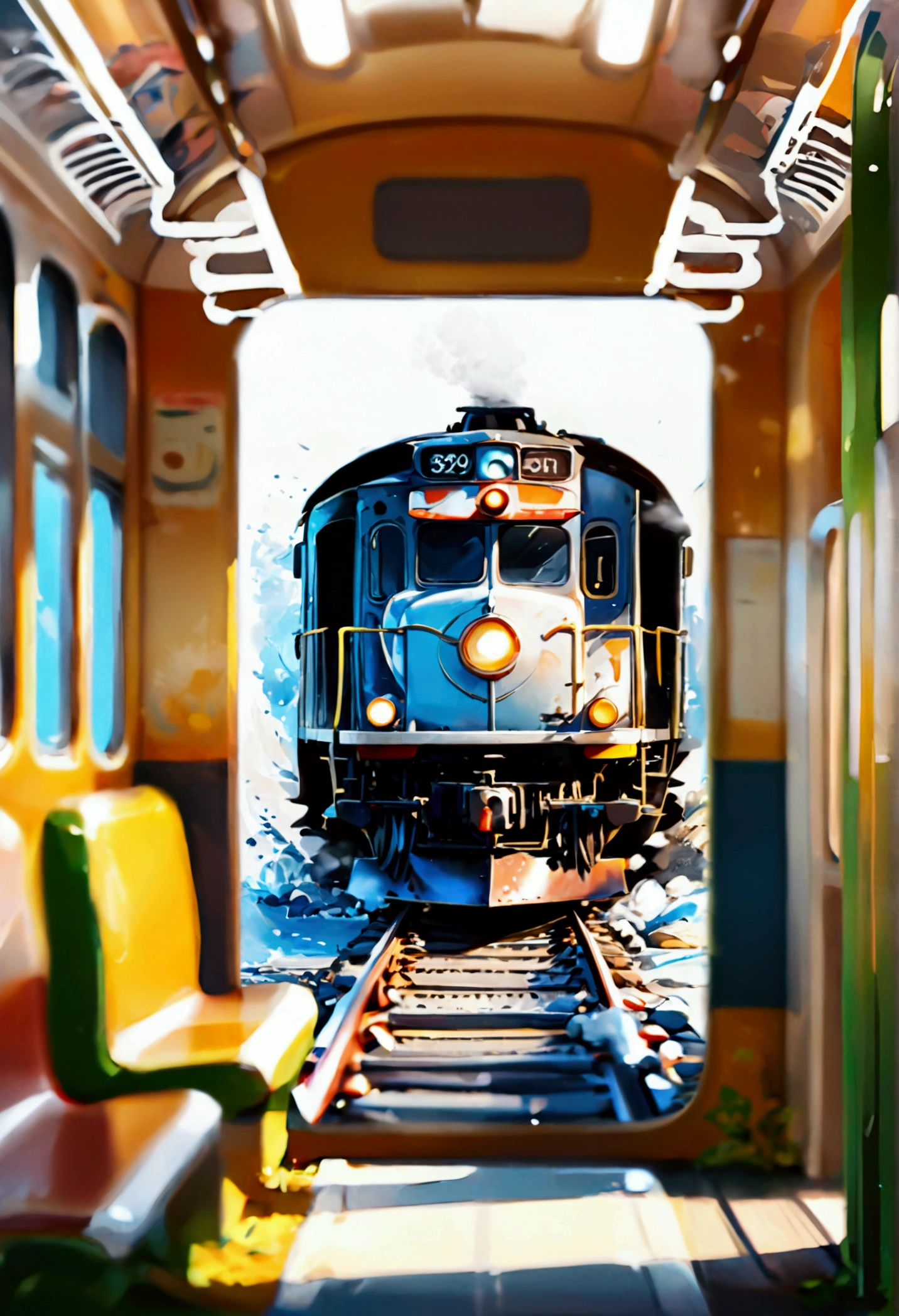 Create high-quality, high-resolution illustrations that meet the following conditions:。　-Illustrations for social media icons　-Round frame　-Real Stick　-Anime style　-A train that looks like it&#39;s about to jump out of its frame