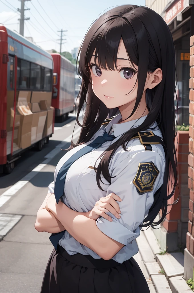 A female inspector belonging to the Public Safety Bureau&#39;s Criminal Investigation Division.,Tsunemori Akane, Navy blue tight skirt, Navy blue jacket, White shirt, tie, Pushed to the floor of the ruins, ((Lift-up skirt)), (white panties), Anime Key,