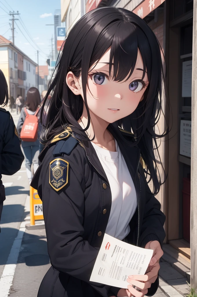 A female inspector belonging to the Public Safety Bureau&#39;s Criminal Investigation Division.,Tsunemori Akane, Navy blue tight skirt, Navy blue jacket, White shirt, tie, Pushed to the floor of the ruins, ((Lift-up skirt)), (white panties), Anime Key,