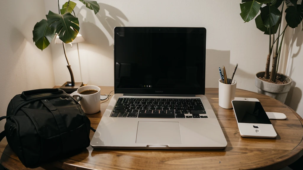 Workspace with laptop on the table