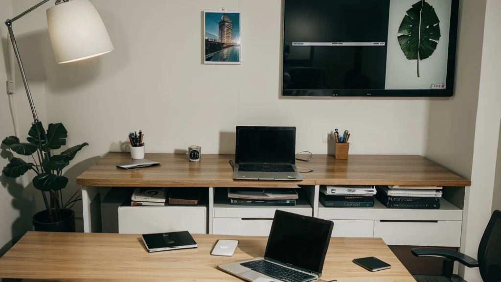 Workspace with laptop on the table 