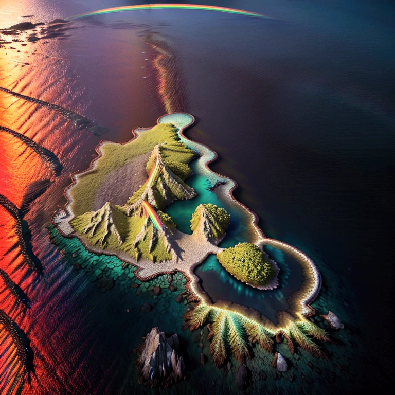 (rainbowcolored multiglowing island:1.4), from above, cinematic angle, realistic, hyper-realistic, photorealistic, (best quality,4k,8k,highres,masterpiece:1.2),ultra-detailed,(realistic,photorealistic,photo-realistic:1.37),vivid colors,dramatic lighting,