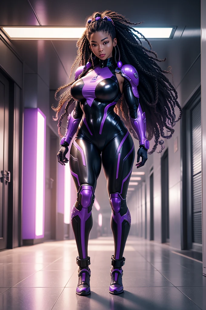 (solo:1.1),(masterpiece), (best quality:1.3),, highly detailed, intricate, professional art, digital art, absurdres, confidant, Blackfire, futanari Blackfire wearing an armored bodysuit with pants and thigh-boots posing confidently in night-club,(armored-thigh-boots), (Blackfire silver armored sleeves),(detailed face), 1girl,(sadistic smirk), solo,(slender build),(Long legs:1.1),(broad shoulders), (long sleeves), black hair, (purple eyes colour), (dark tanned skin:1.4), wide hips, (aroused:1.2), (futanari:1.1), (makeup 1:1), (black lipstick:1.3), large penis, (huge crotch bulge:1.3), (Long crotch bulge:1.3), huge testicles, universal lighting, small head,(Bubble Butt), gluteal crease,
