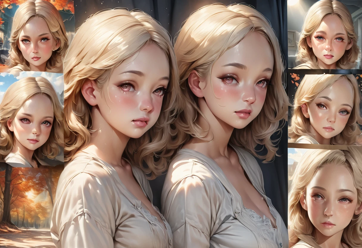 cute anime fox girl, 2 heads, multiple expressions, different angles, character sheet, fashionable clothes, autumn background, illustration, (best quality,4k,8k,highres,masterpiece:1.2),ultra-detailed,(realistic,photorealistic,photo-realistic:1.37),HDR,UHD,studio lighting,ultra-fine painting,sharp focus,physically-based rendering,extreme detail description,professional,vivid colors,bokeh,portraits