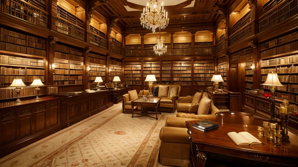 Inside the castle gold luxury library