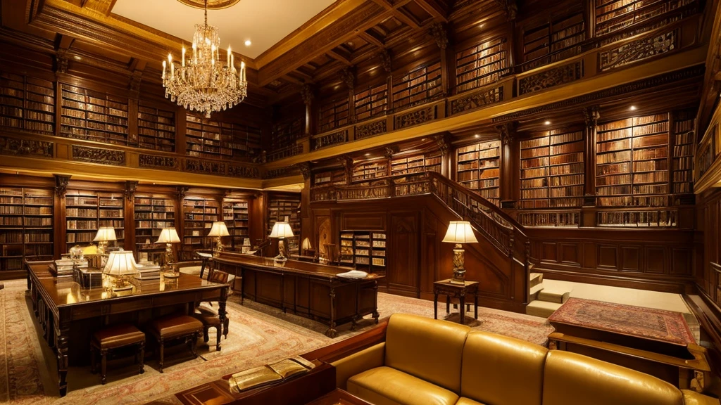 Inside the castle gold luxury library