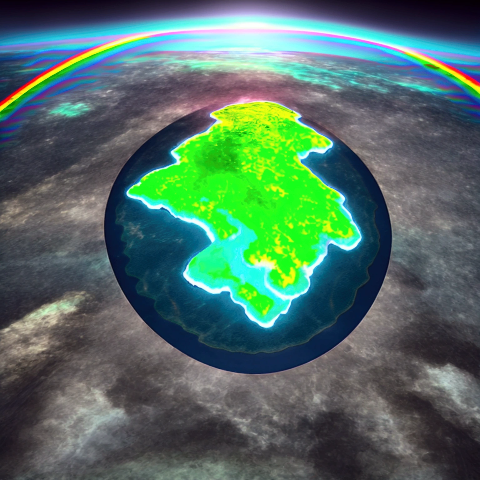 (rainbowcolored multiglowing island:1.4), from above, cinematic angle, realistic, hyper-realistic, photorealistic, (best quality,4k,8k,highres,masterpiece:1.2),ultra-detailed,(realistic,photorealistic,photo-realistic:1.37),vivid colors,dramatic lighting,