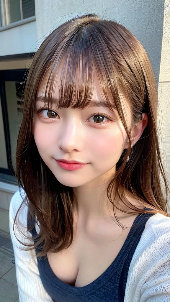 highest quality, shape, Very detailed, finely, High resolution, 8k wallpaper, Perfect dynamic shape, Beautiful and detailed, Summer clothes,Medium Hair,Natural color lip,smile,20-year-old girl、Midnight、Beautiful and elaborate face、Perfect and beautiful face、Slim face and figure,spread your arms wide,Big eyes,Take a photo with your face raised from below your knees、Small face、Beautifully detailed face、Perfect and beautiful double eyelids、Big 、Long, Slender legs、One Woman、gravure、Skinny jeans、Watching the audience、runVery long hair, Blushing,