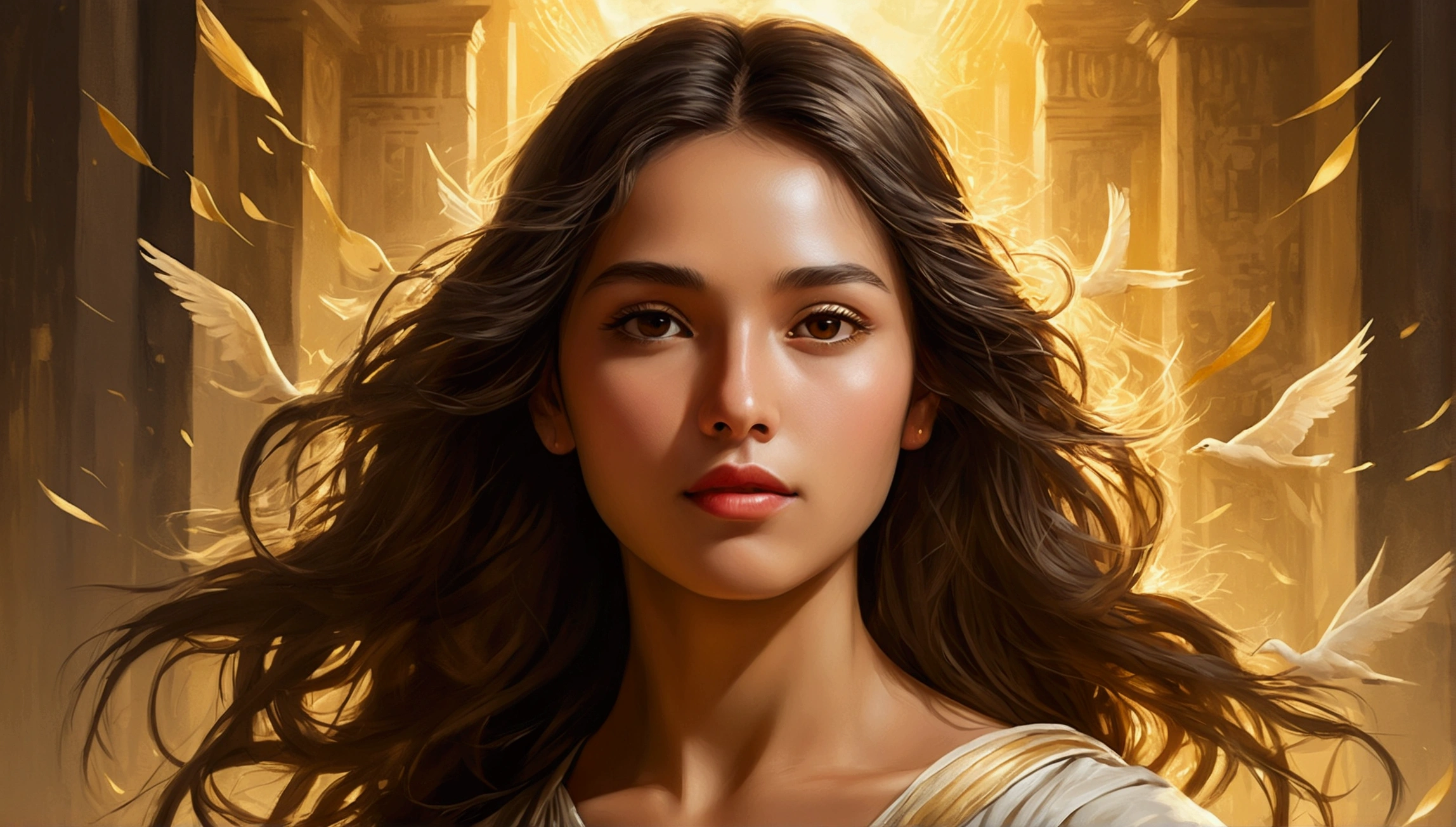 (best qualityer,4K,8k,highres,master part:1.2),ultra detali,(realisitic,Fotorrealisitic,fotorrealisitic:1.37),JesusChrist,Traditional art style,lively and dynamic brushstrokes,Ancient playful scene ,Charismatic expression,Humble Posture,historical portrait,Noble features,ink and wash painting style,finely detailed facial features,dynamic composition,paradisiacal scenery,confident looking,,environment with golden sunlight illuminating the scene,aura angelical,atmospheric perspective,Explosive lighting