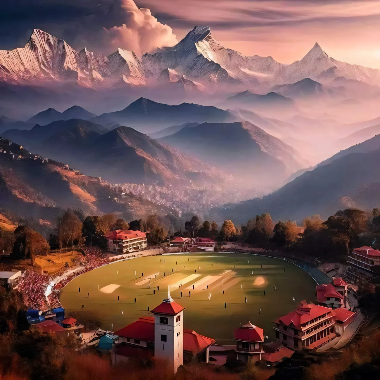 Make this in day scene of dharamshala stadium
