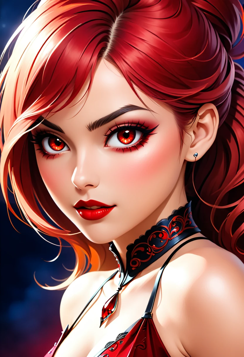 a portrait of vampire with a bloody tear coming down from he eye, an exotic beautiful female vampire, dynamic hair color, dynamic hair style, ultra detailed face, best detailed face, dynamic eye color, ((1single red teardrop, teardrop made of blood coming down from the eye: 1.3)), Ultra-high resolution, High Contrast, (masterpiece:1.5), highest quality, Best aesthetics), 16K fantasy art, best details, best quality, highres, (ultra wide angle: 1.2), 16k, [ultra detailed], masterpiece, best quality, (extremely detailed), ladyshadow, magical sky, crying style