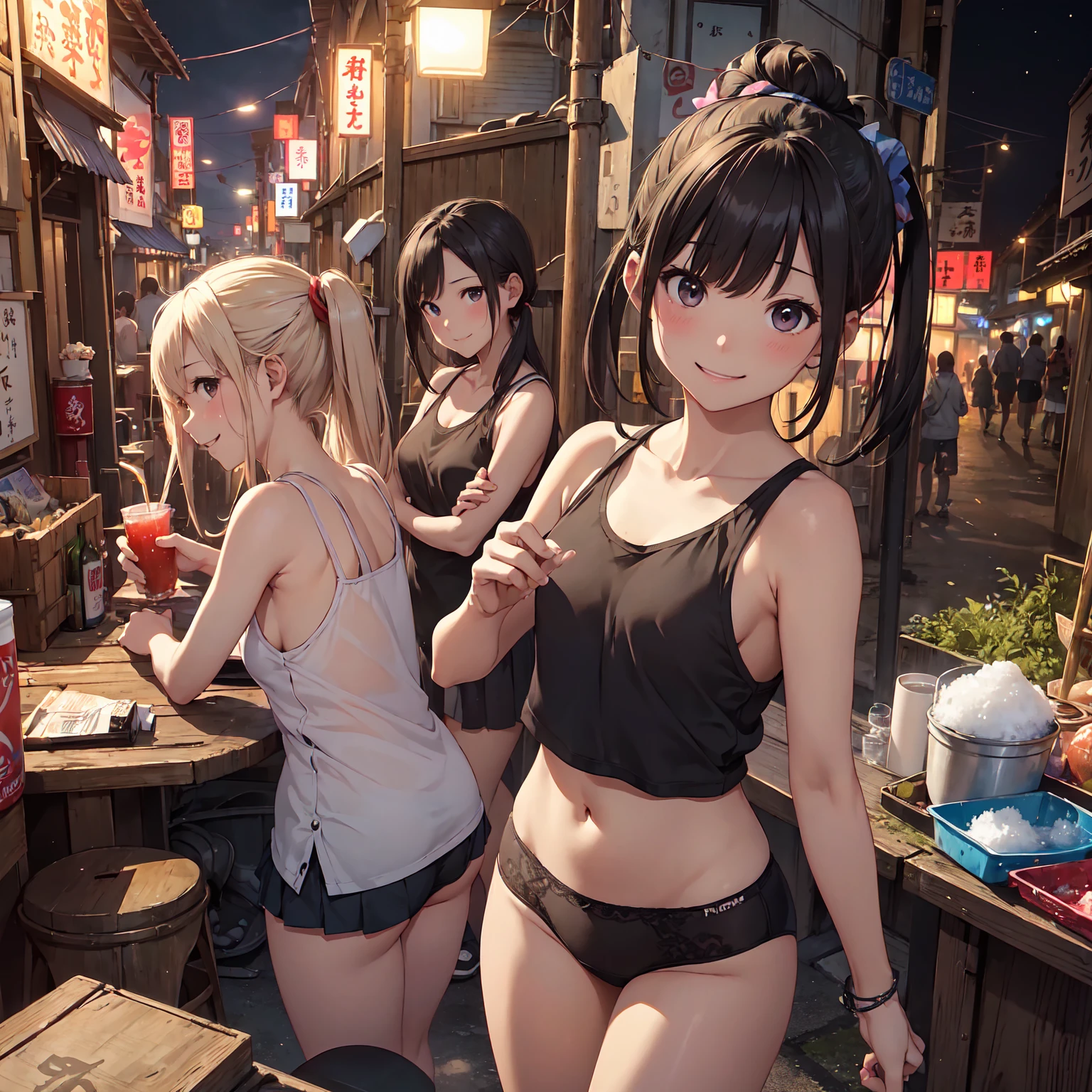 (masterpiece、Highest quality)、(日本のUnsanitary and dim地下街、Night view、Poor Street、girl３People and above、Street lamp、地下へのstage)、(美しいNight view)、(Standing Bar、Showa style、Japan favelas、Old and dirty hot spring town)、(stage)、(middle School girls３People and above、Tank top、Panties、smile、fun)、((Unsanitary and dim))、Shady Red Light District、shaved ice、Sale of drinks、(stage)、smile、Happy schoolchildren、Perfect Anatomy