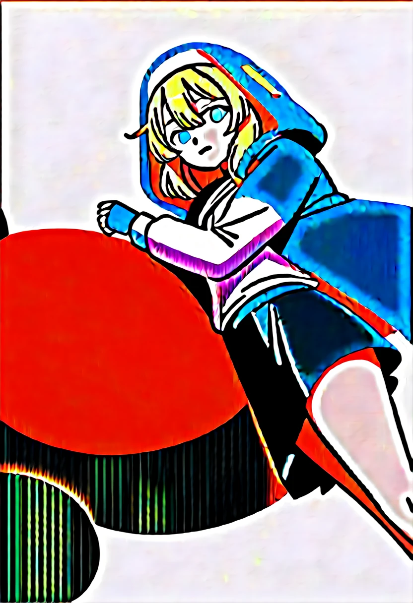 score_9, score_8_up, score_7_up, score_6_up, source_anime, 1girl,a cartoon woman is holding a teddy bear and is about to drop it and it is falling, bridget (guilty gear), 1boy, male focus, otoko no ko, stuffed toy, stuffed animal, blonde hair, teddy bear, gloves, fingerless gloves, hood, jacket, green eyes, skirt, solo, simple background, white background, cuffs