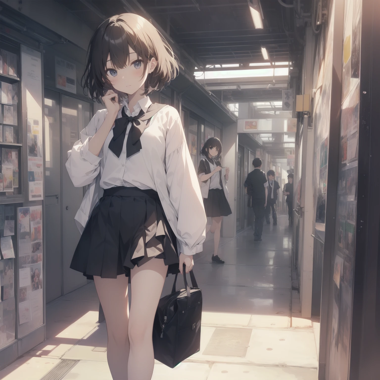ultra-absurdres-Top quality by artist God, ultra-detailed, high resolution, anime moe artstyle, best anime 8k konachan wallpaper, pixiv contest winner, pool:2810, perfect ???????,break, 1girl, (Please draw a girl walking sleepily to school alone. )break,(Solo,little female, 13-year-old:1.3),Full limbs, complete fingers,a junior high school student, (very short hair), short cut, flat chest, , small butt, small black eyes, beautiful detailed eyes, well-proportioned iris and pupils, expressive eyes, highres detailed hair, soft expression, salor school_uniform, sailor collar, serahuku, bow, pleated skirt,(Detailed Lighting), (Detailed background), in the School commute route. break,super detailed skin, Best cinematic lighting powered by famous artist, 8k,beauty illustration,photoshop_(medium),very aesthetic,break,((artist:yuuhagi_(amaretto-no-natsu) )), artist:clamp ,artist:carnelian ,artist:kantoku ,
