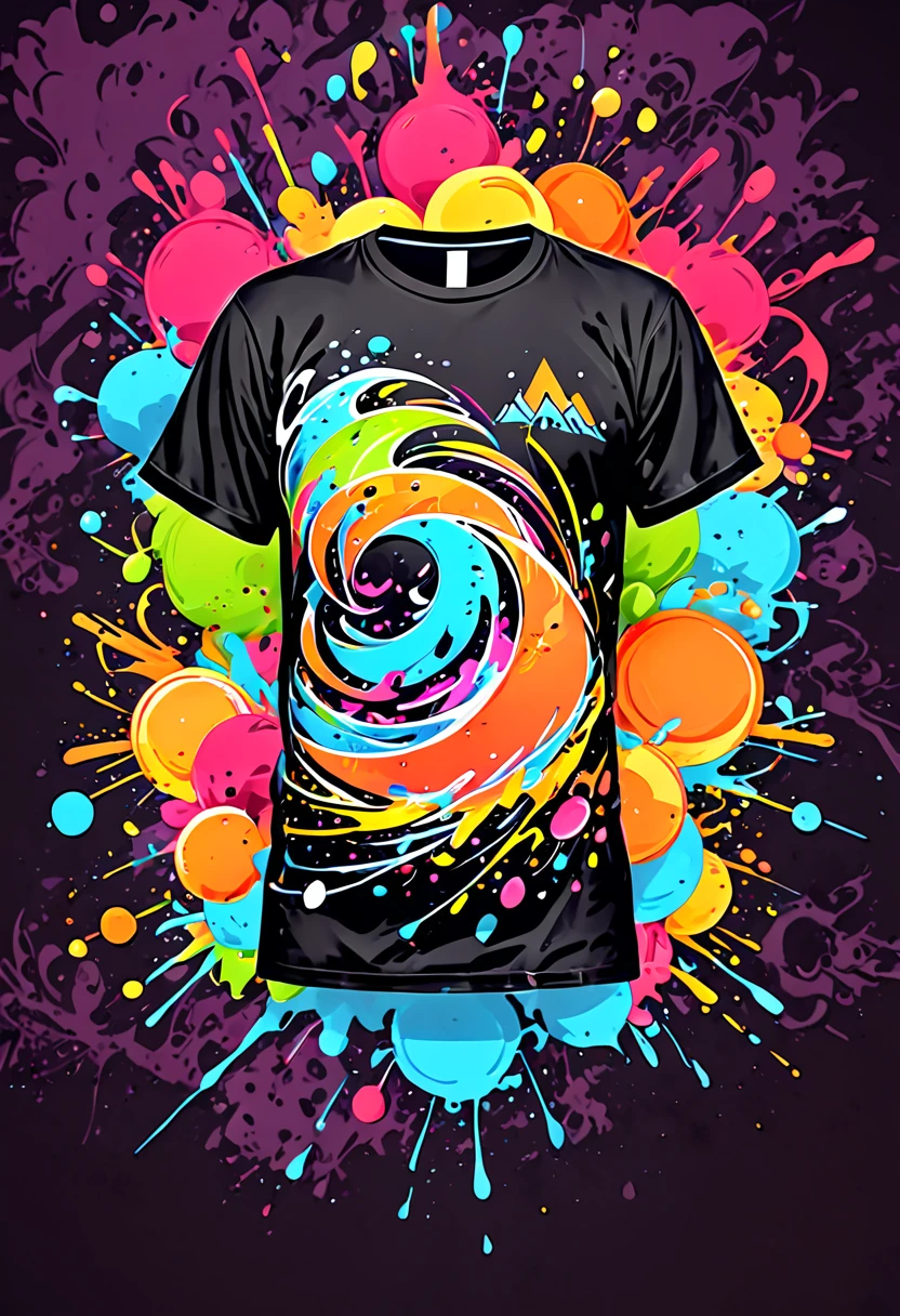 t-shirt designs, with vector art, Colorful Fruits Illustration , At the center, swirly vibrant colors，graffiti art，ink spatter，UHD quality, details in 16k, Wild and unbridled，ink wink painting，rich and colorful，visual impact,modern aesthetic,Elegant and simple, t-shirt designs, Hawaii Island Background