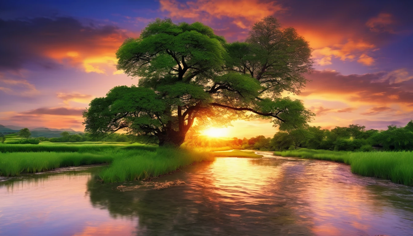 a beautiful sunset scene with a stream and trees, nature wallpaper, nature scenery, Beautiful wallpaper, beautiful backgrounds, peaceful landscape, stunning nature in the background, very very beautiful scenery, wallpaper hd, amazing wallpaper, a beautiful landscape, natural landscape, beautiful landscape, beautifully lit landscape, beautiful serene landscape, scenery wallpaper, landscape wallpaper, majestic nature scenery, Really beautiful nature