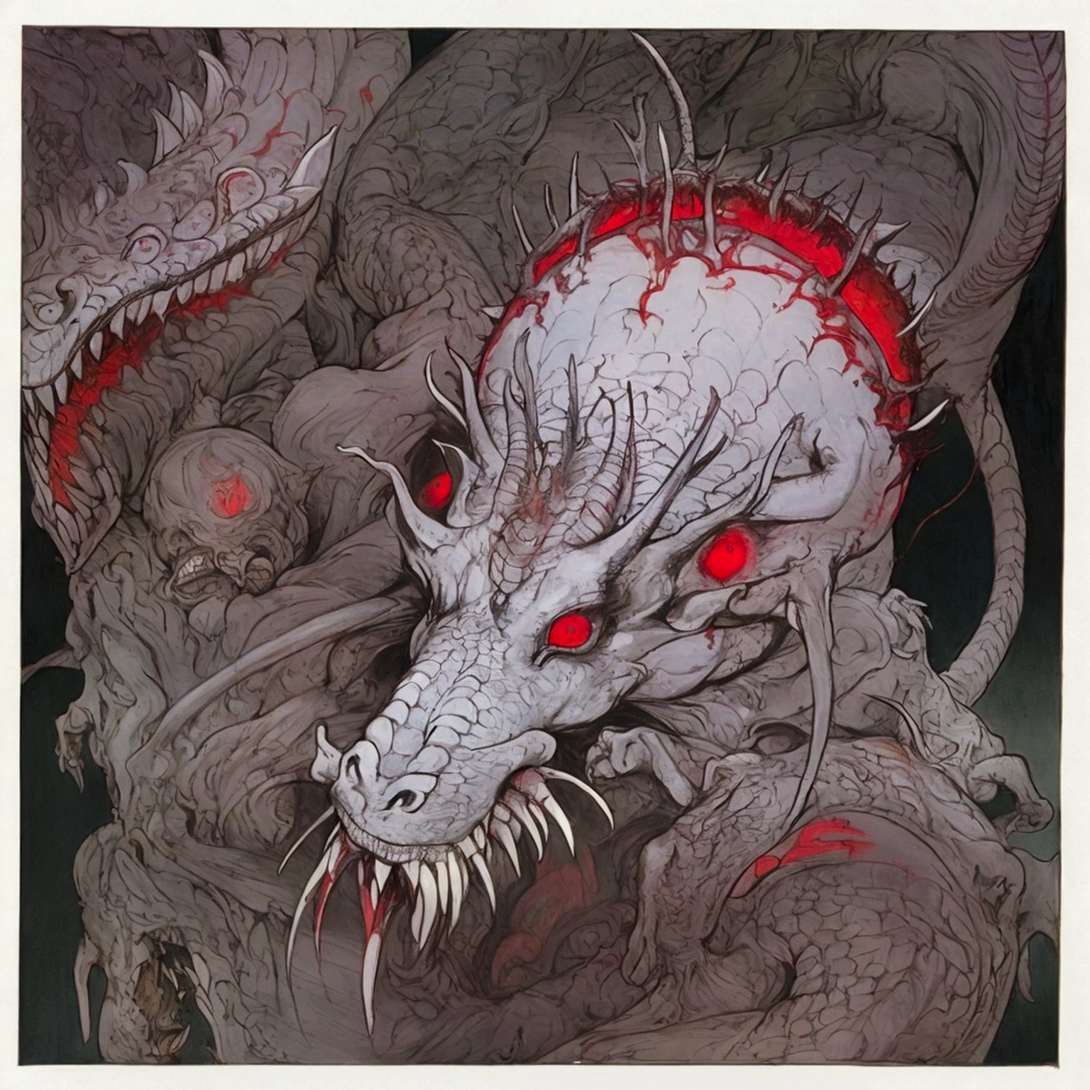 ((Highest quality)), ((masterpiece)), (detailed:1.4),(Highest quality:1.3)、(Dragon:1.1)、(Fantasy:1.2)、(超detailedな:1.2)、Hermann Nitsch、author：Zdzislaw Beksiński、By Dariusz Zawadzki、Giger、Dragan Bibin、art：raugh、Design your own circle of hell: Drawing the circle of hell、Shows punishment and how it is applied to souls in hell