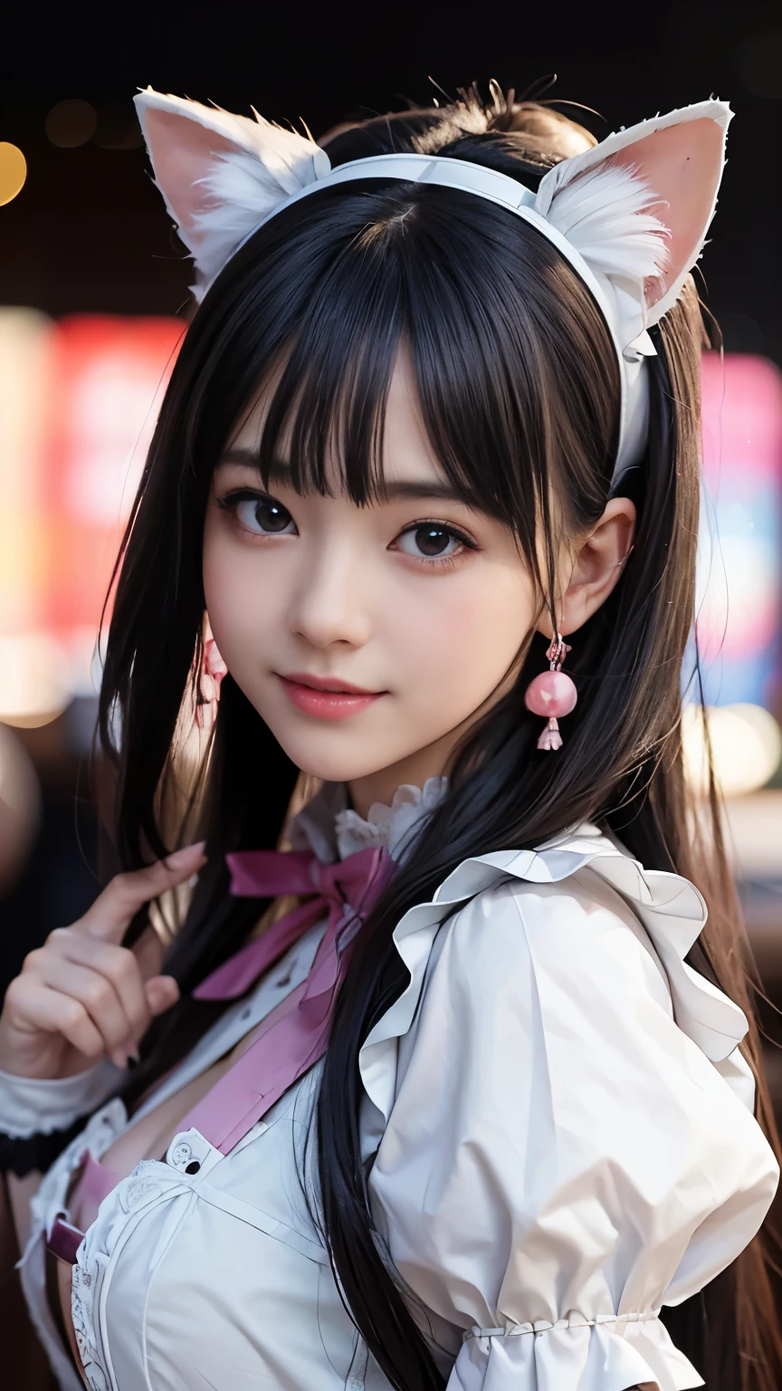  ((realism:1.3、Realistic:1.3、Photorealistic:1.3))、超A high resolution、(Portrait)、Surreal、Super detailedな、Ultra-compactな、  One girl, Very small face、((和装Maid))、(In the middle of the night), Neon Light, (Rainbow Hair),  Blurred Background,  hair ornaments, Side Lock、(masterpiece:1.5、Highest quality、Highest quality、Highest Resolution、Super detailed、Ultra-compact、Octane Rendering、SLR、High Resolution、RAW Photos、Realistic textured face and skin),Dynamic Pose、Dynamic Action、Jumping、Stadium、High angle shot、smile、Super big breasts、Anatomically correct、Degrees of Freedom:1.8、Get closer、araffe dressed in a Maid outfit posing for a picture, anime girl in a Maid costume, gorgeous Maid, Catboy Cosplay! Maid! dress, Anime Girl Cosplay, Maid outfit, wearing Maid uniform, Real life anime girls, anime cat girl in a Maid costume, Anime Cosplay, Maid dress, japanese Maid cafe, Close-up of a young anime girl、Colorful、colorful、Pink Interpolated Color、