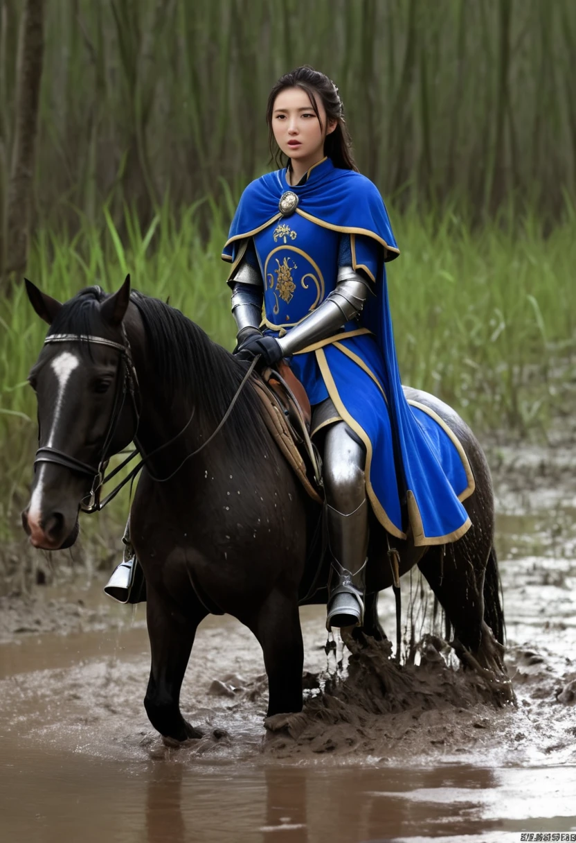(((masterpiece))),(((Highest quality))),((Tabletop:1.4, Highest quality)), (Realな写真:1.4), in the muddy river,dirty swamp,horse ridden by girl fall over swamp,Sweaty girl,
((1 cute girl knight)),rodeo,horse standing,Surprised face,stumble,aggressive,slouch,horse standing, prancing horse in pitfall,cute,Napoléon horse sliped in pitfall,in the pitfall,Uplifting,Knight Princess,
(超High resolution:1.2),, wonderful, Very detailed CG Unity 8k wallpaper, Very detailed, High resolution,fat horse ridden by japanese girl,Double,Royal blue armor and cape,Soaking in the swamp,Mud Splash,
Soft Light, Beautiful detailed girl, Droopy eyes,Very detailedな目と顔, Beautiful and exquisite nose, Beautiful and exquisite, horse ridden by a girl can't stand up because its drowned in the sticky muddy pitfall:10.0 ,Displeased face:4.0,Real,Stir,Anatomically correct,action horse riding scene while struggle fighting