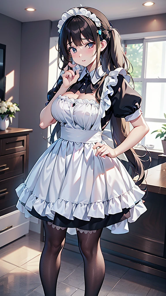 anime. 1 girl. Housewife. Chubby. Beautiful Eyes. Perfect Eyes. Expressive eyes. Beautiful Nose. very fat body. Very thick hands. very thick legs. Big fat belly. Big fat ass. Big Breasts. Beautiful breasts. Maid clothes. Put your hands on your face. Are standing. Full Height. Living room of luxury apartment. Embarrassment. blush. whole body. Highly detailed CG Unity 8k wallpaper. Ideal lighting. Ultra-high resolution 4K. Ultra-high definition 8K resolution.