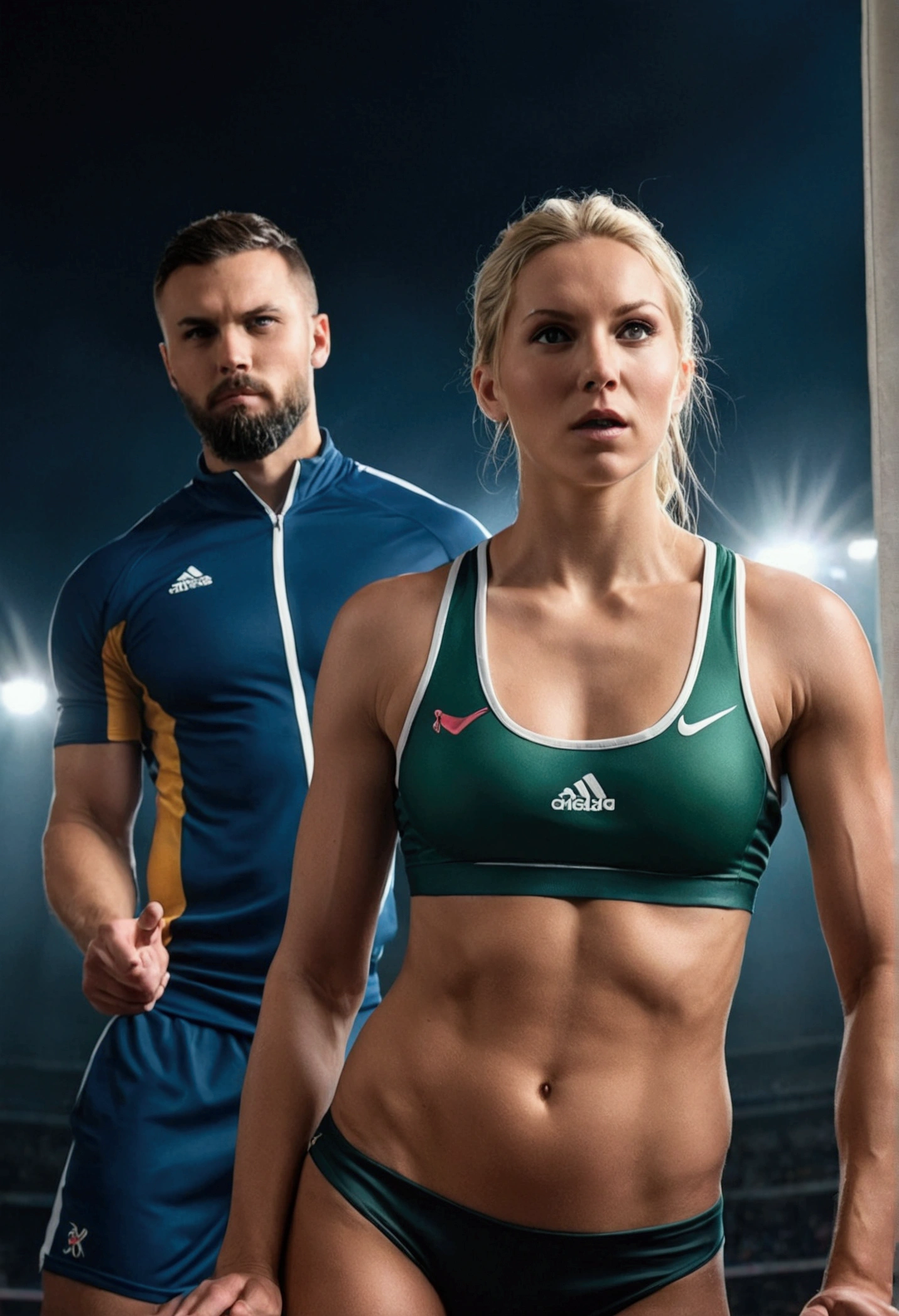 beautiful mature Swedish college girls, in track outfit, outside on track field, ((slim, petite)), photorealistic, photo, masterpiece, realistic, realism, photorealism, high contrast, photorealistic digital art trending on Artstation 8k HD high definition detailed realistic, detailed, skin texture, hyper detailed, realistic skin texture, armature, best quality, ultra high res, (photorealistic:1.4),, high resolution, detailed, raw photo, sharp re, by lee jeffries nikon d850 film stock photograph 4 kodak portra 400 camera f1.6 lens rich colors hyper realistic lifelike texture dramatic lighting unrealengine trending on artstation cinestill 800,