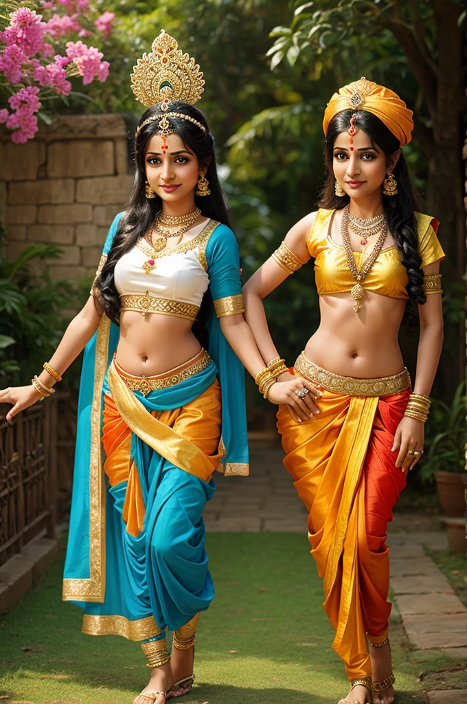 Cartoon Radha Krishna bansuri bajate hue