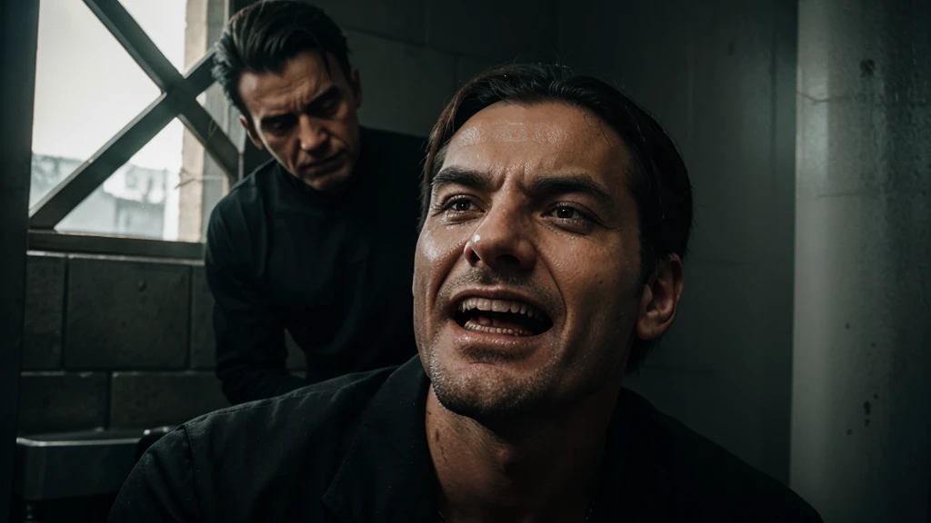 evil man being tortured by satan