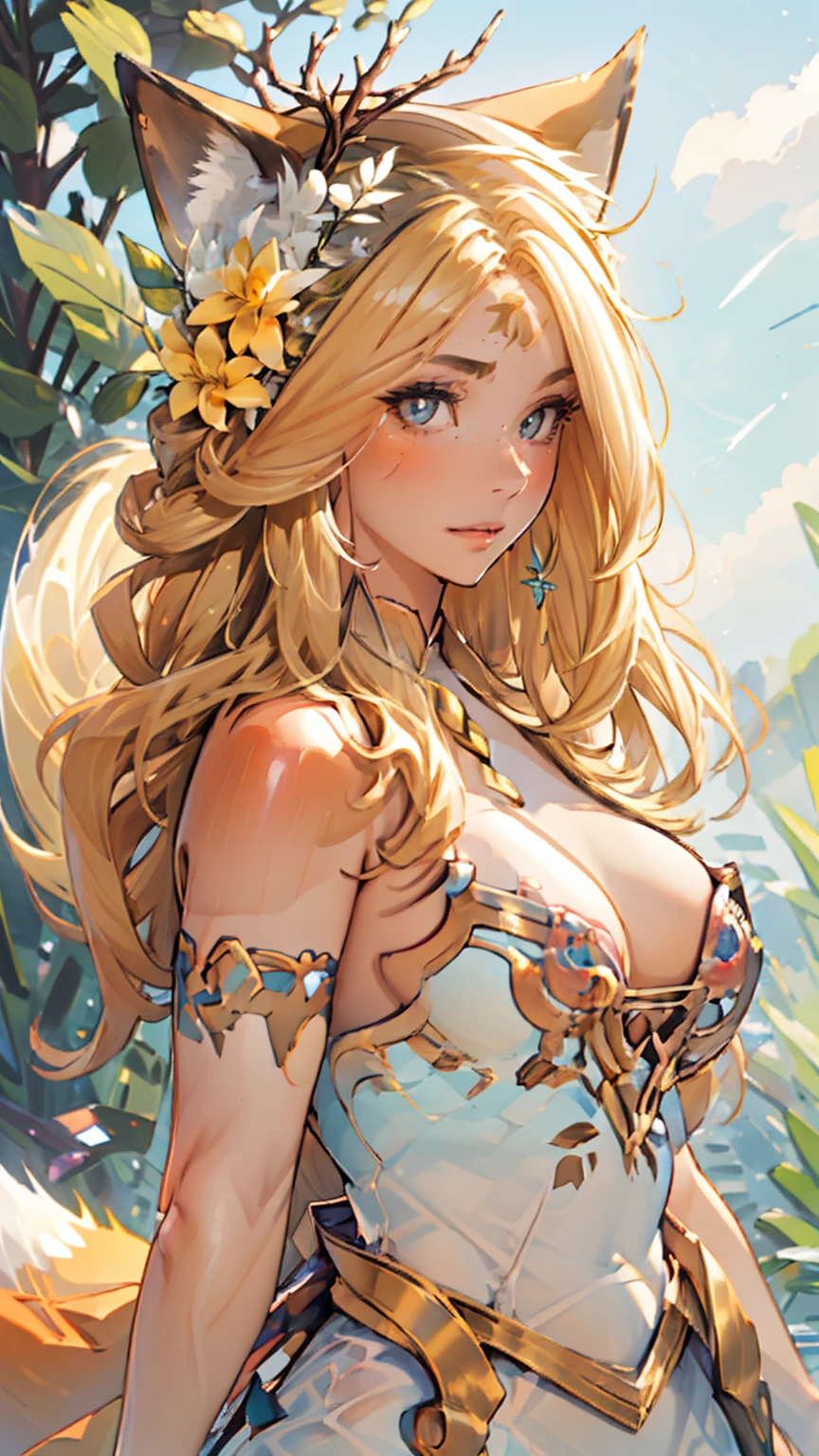 (High quality, Ultra detailed, best quality, insanely detailed, beautiful, masterpiece)、(Mature fairy、Beautiful, voluminous, wavy blonde hair)、(Completely naked:1.5)、((Huge breasts:1.3)、Huge areola、Thick Puffy Nipples、Camel toe、Wide Hips、Thick thighs、curve、Plump)、(Huge iridescent floral tattoo on crotch:1.7)、(Covered in a giant iridescent floral tattoo:1.7)、(NSFW:1.5)、(colorful flower crown、Colorful flower necklace、Colorful flower bracelet)、(Rainbow in the night sky、Lying down in a field of flowers blooming abundantly)、Shooting from below、(Bitch、Prostitute、Slut)、(Embarrassing、blush、Open your mouth)