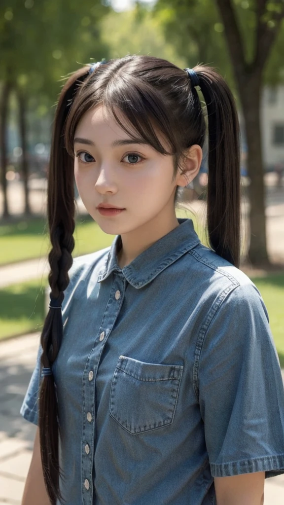 8k, Highest quality, masterpiece, Realistic, Super detailed, photo Realistic, Improvement of quality,
Photo of a girl with twin tails, The designer's dark and gloomy style, Large chunk, Photobash, Calm face, Jagged Edges, navy, Natural Beauty, Close-up shot