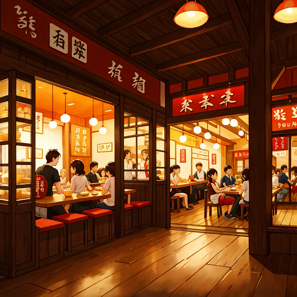 Noodle restaurant inside at night