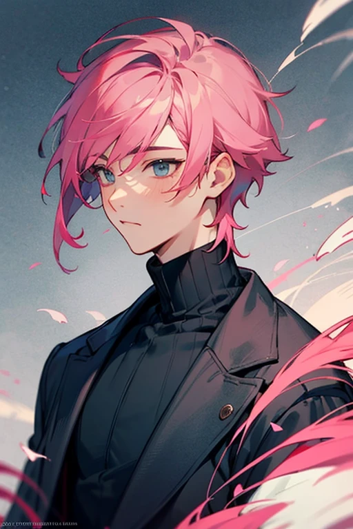 1 boy clothes turtle neck black and pink hair 
