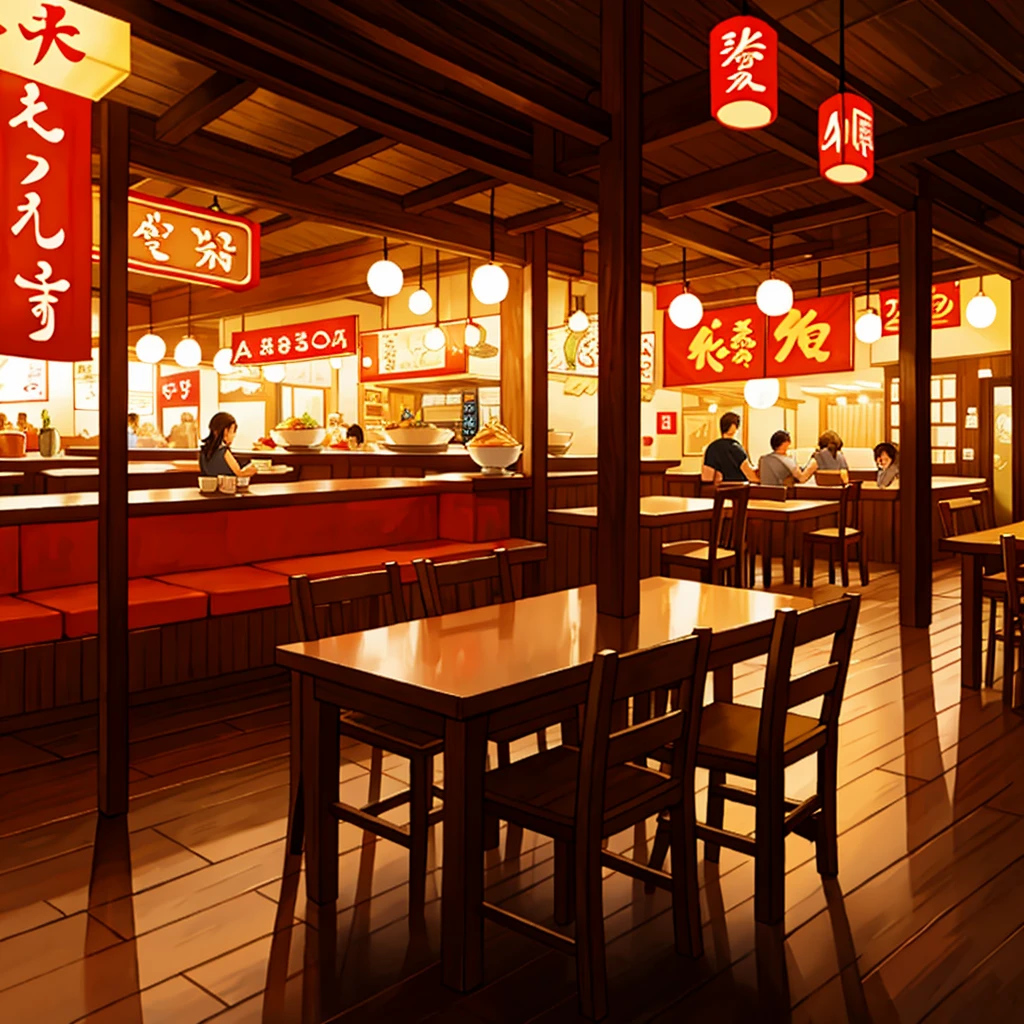 Noodle restaurant inside at night