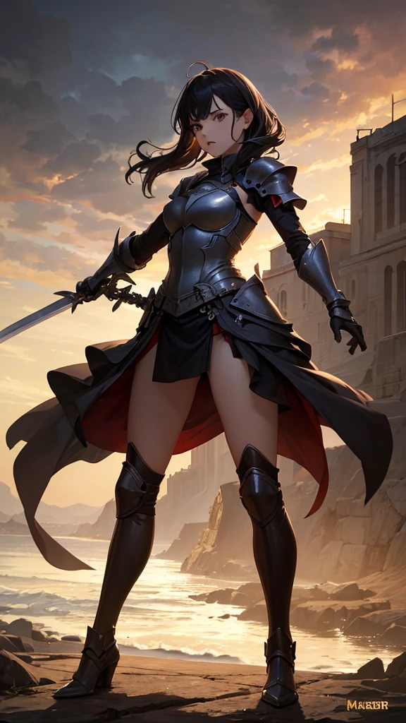 (masterpiece, 4K ,Super detailed:1.2), (anime:1), (Perfect quality), (anger), The whole body is shown, View Viewer, Holding a longsword, Adult women, tall, Full Body Art, Knight's full plate decorated armor, Silver Cape, Perfect detail