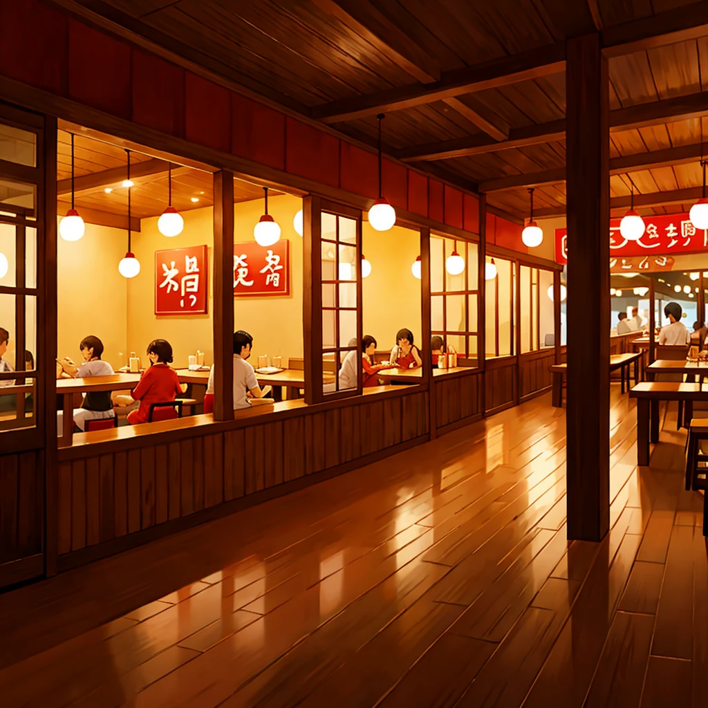Noodle restaurant inside at night