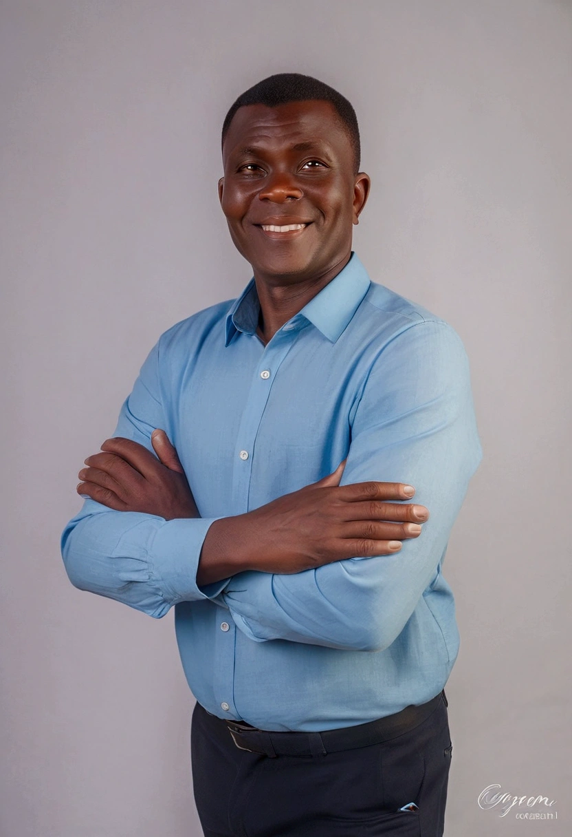 Smiling man in blue shirt with arms crossed and arms crossed, george pemba, Godwin em particular, David Uzochukwu, Barry Qindsor-Smith, por Willian Murai, Immanuel is still, Alphonse Muca, Roberto Kinoshita, Eduardo Bug, Prince Adebanji, headshot, Afonsa Village