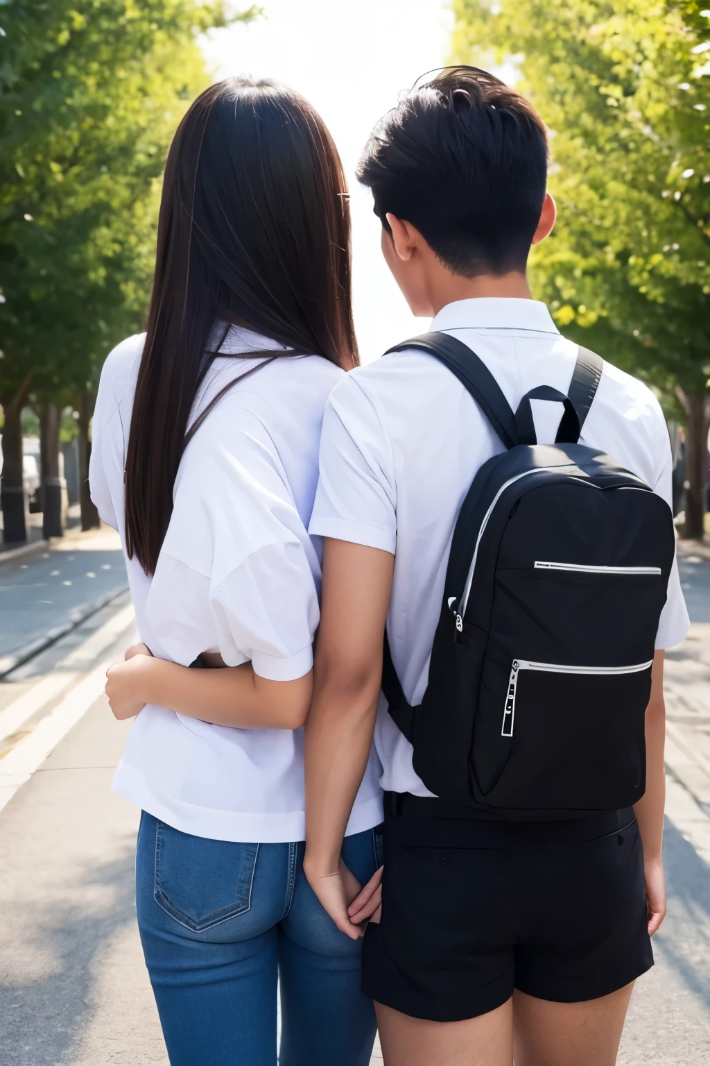 Couple　student　Back view　youth　beautiful