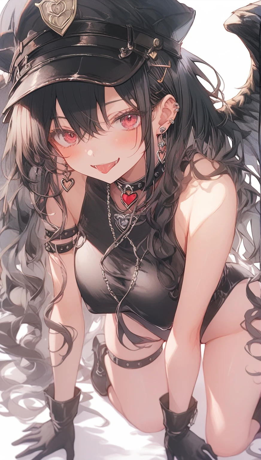 score_9,score_8,score_7,score_8_up,score_7_up、A woman in a very sexy outfit、1girl、Animal ears、boots、指なしgloves、chest、solo、gloves、Thighs、hat、Black Hair、leotard、police、tie、Long Hair、policeの制服、黒いgloves