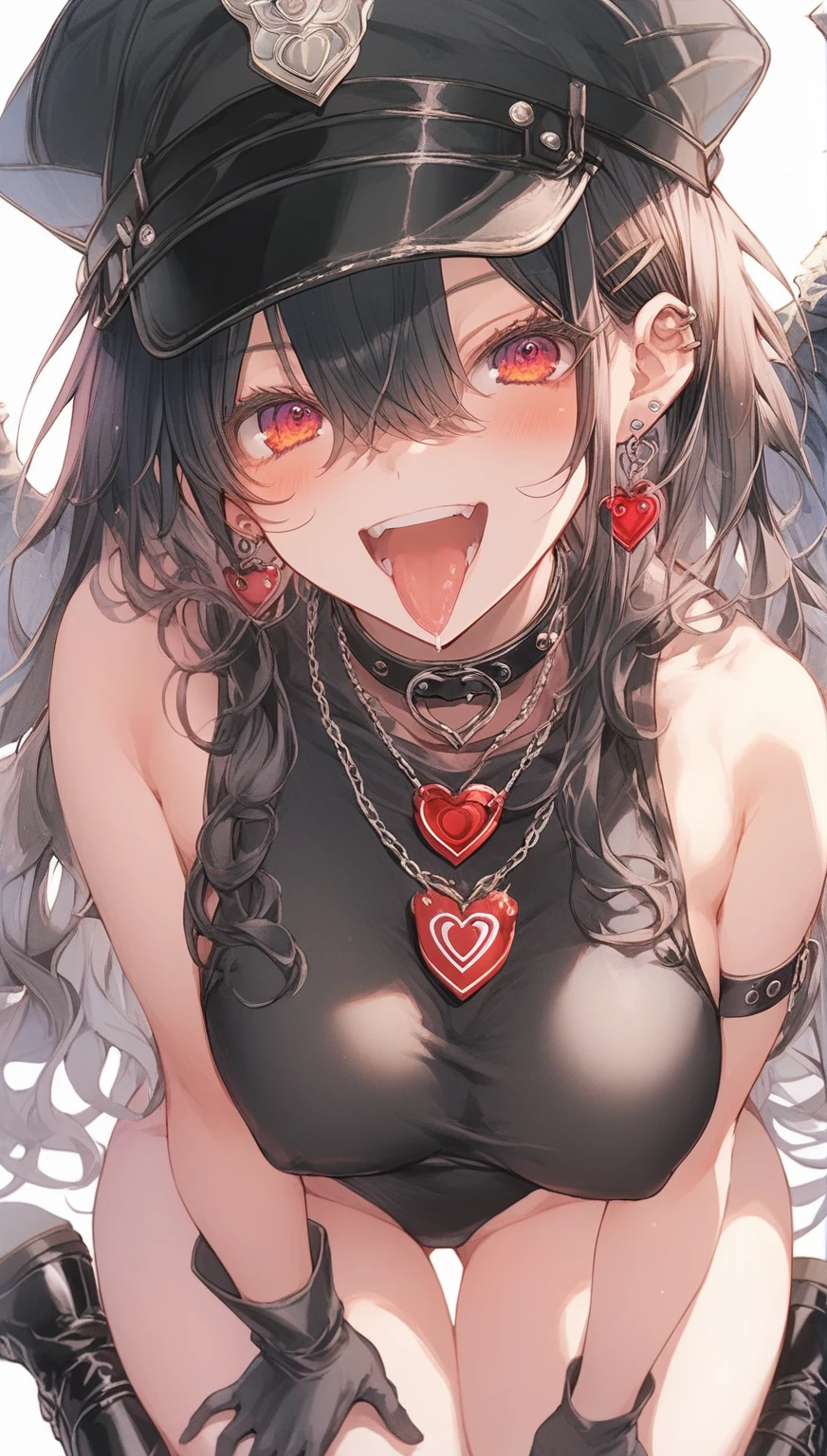 score_9,score_8,score_7,score_8_up,score_7_up、A woman in a very sexy outfit、1girl、Animal ears、boots、指なしgloves、chest、solo、gloves、Thighs、hat、Black Hair、leotard、police、tie、Long Hair、policeの制服、黒いgloves