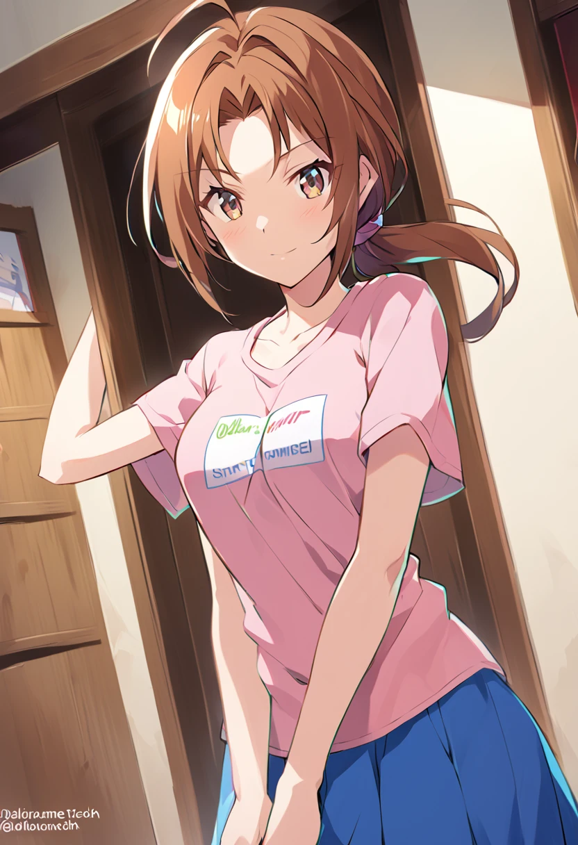 score_9, score_8_up, score_7_up, source_anime,
deliaketchum, deliaketchum, brown hair, brown eyes, parted bangs, ahoge, ponytail, low ponytail,
shirt, pink shirt, short sleeves, skirt, blue skirt, long skirt,
indoors,
looking at viewer, cowboy shot, dutch angle,