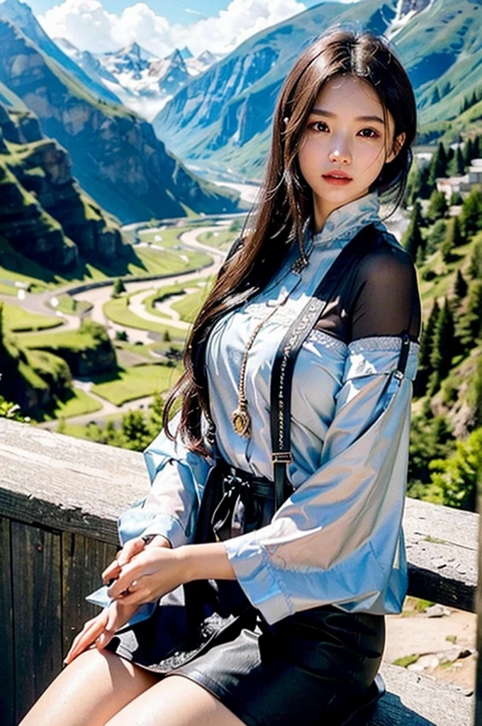 (realistic:1.3) , finely detailed, quality, (masterpiece:1.2) , (photorealistic:1.2) , (best quality) , (detailed skin:1.3) , (intricate details) , ray tracing, dramatic, cute girl, As the intrepid traveler navigated the winding mountain trails, she marveled at the breathtaking views of the valleys below.