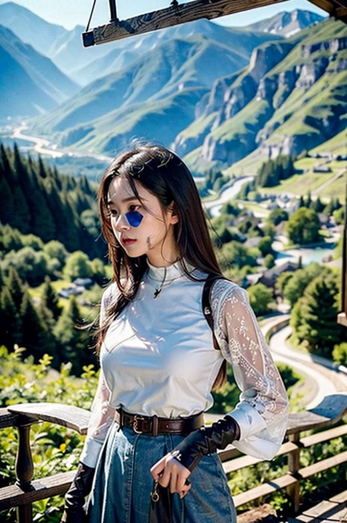 (realistic:1.3) , finely detailed, quality, (masterpiece:1.2) , (photorealistic:1.2) , (best quality) , (detailed skin:1.3) , (intricate details) , ray tracing, dramatic, cute girl, As the intrepid traveler navigated the winding mountain trails, she marveled at the breathtaking views of the valleys below.
