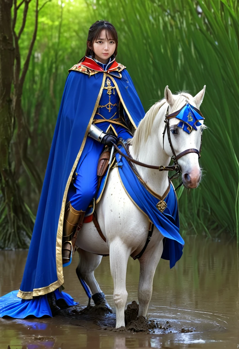 (((masterpiece))),(((Highest quality))),((Tabletop:1.4, Highest quality)), (Realな写真:1.4), in the muddy river,dirty swamp,horse ridden by girl fall over sticky swamp,Sweaty girl,
((1 cute girl knight)),rodeo,horse standing,Surprised face,stumble,aggressive,slouch,horse standing, prancing horse in pitfall,cute,Napoléon horse sliped in pitfall,in the pitfall,Uplifting,Knight Princess,
(超High resolution:1.2),, wonderful, Very detailed CG Unity 8k wallpaper, Very detailed, High resolution,fat horse ridden by japanese girl,Double,Royal blue armor and cape,Soaking in the swamp,Mud Splash,
Soft Light, Beautiful detailed girl, Droopy eyes,Very detailedな目と顔, Beautiful and exquisite nose, Beautiful and exquisite,  horse ridden by a girl can't stand up because its drowned in the sticky muddy pitfall:10.0 ,Displeased face:4.0,Real,Stir,Anatomically correct,action horse riding scene while struggle fighting