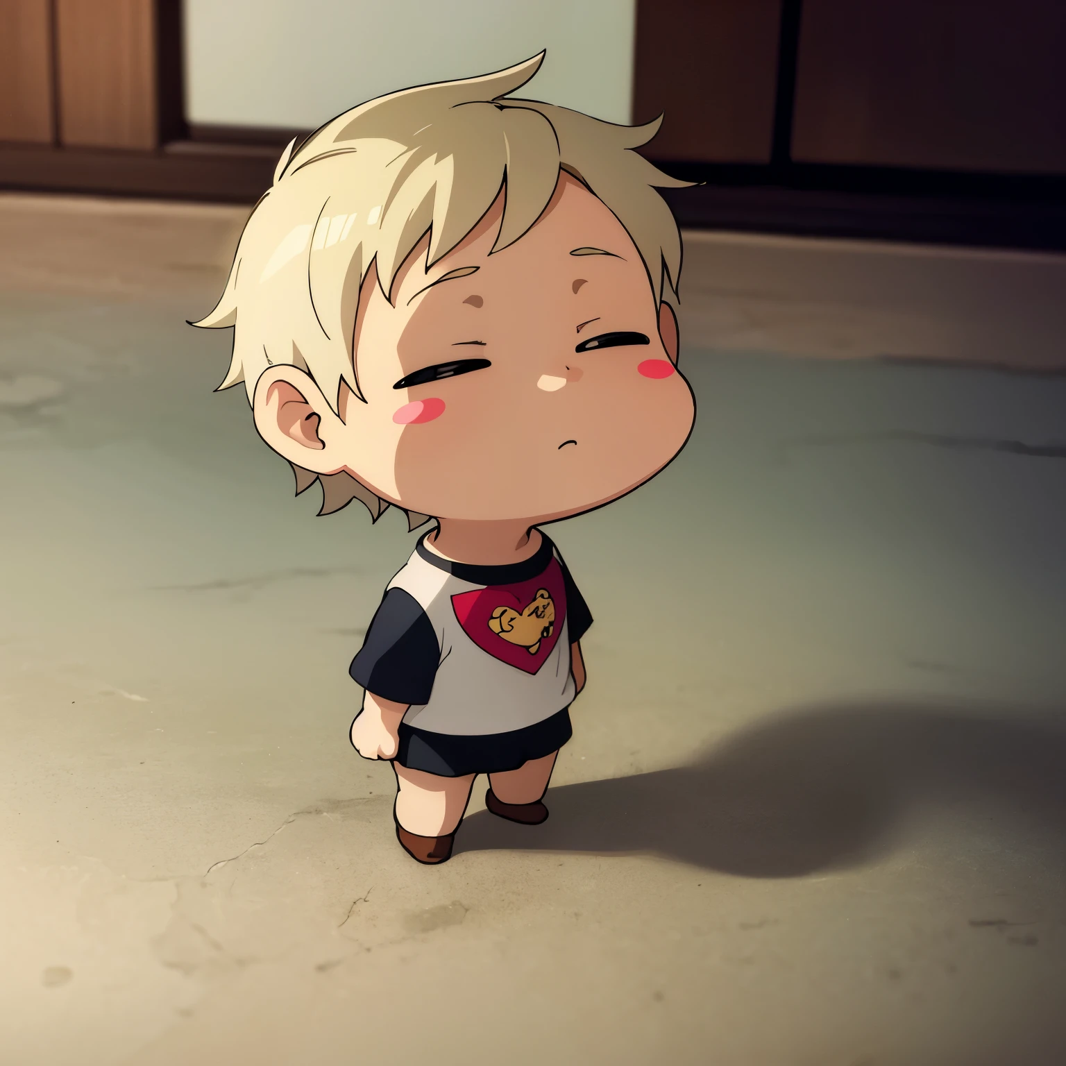 masterpiece, best quality, 1boy, tiny, sticker,background minimal, full body, anime style, cartoon, in love ,